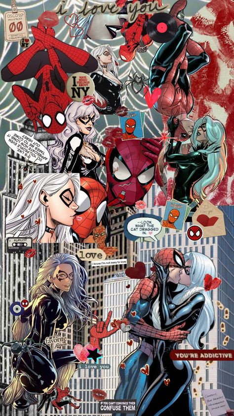 Black Cat Marvel Wallpaper, Spiderman And Black Cat, Black Cat Marvel Spiderman, Spiderman Black Cat, Cat Phone Wallpaper, Black Cat Marvel, Marvel Venom, Batman Wallpaper, Marvel Spiderman Art