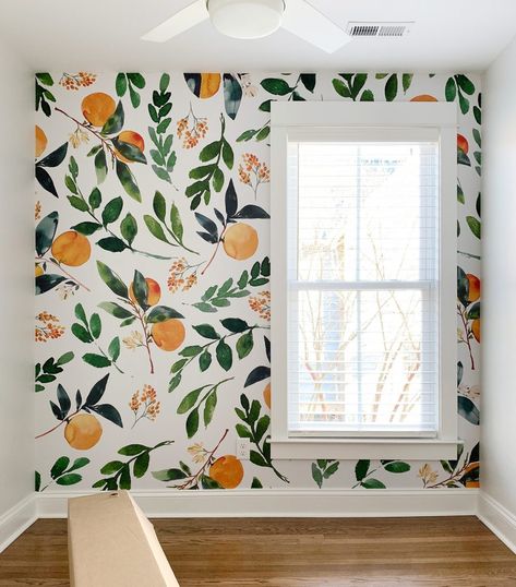 Young House Love | How To Install A Removable Wallpaper Mural | https://www.younghouselove.com Cutest Wallpaper, Citrus Wallpaper, Wallpaper Nursery, Inspired Wallpaper, Invest Money, Young House Love, Money Success, Office Inspo, Wallpaper Accent