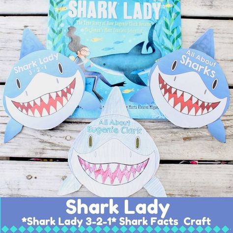 Perfect book craft activity to accompany the STEM Diverse Biography book read aloud, "Shark Lady" by Jess Keating~ the true story of Eugenie Clark, a female marine biologist who devoted her life to studying sharks. Great for Reading, Literacy, ELA Centers for all grade levels! Read aloud the story "Shark Lady" and then encourage students to create their own *Shark Lady 3-2-1* or *Eugenie Clark/ Shark Facts* Shark Head Craft to record what they learned from the book. YouTube: MaiStoryBook Shark Lady, Book And Craft, 2023 Books, Shark Craft, Shark Facts, Books Crafts, Pacific Islander, Biography Books, Project For Kids