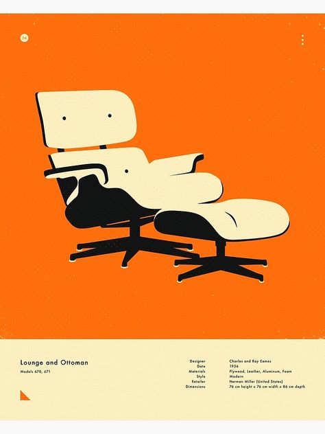 Midcentury Modern Posters, Minimal Infographic, Illustration Design Poster, Lounge Ottoman, Illustration Design Graphique, Jazzberry Blue, Lounge Chair And Ottoman, Japanese Graphic Design, Eames Lounge