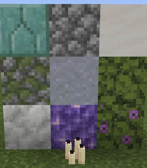 Calcite House Minecraft, Minecraft Amethyst Palette, Minecraft Medieval Block Palette, Prismarine Builds Minecraft, Minecraft Prismarine Builds, Amethyst House Minecraft, Mossy Cobblestone Minecraft, Amethyst Block Minecraft, Amethyst Builds Minecraft