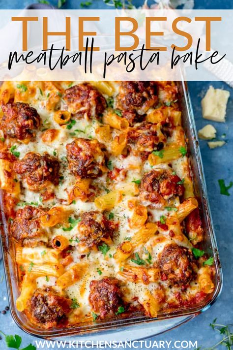 Meatball Pasta Bake Recipes, Pasta Bake Recipes, Baked Pasta Recipes Easy, Pasta And Meatballs, Meatball Pasta Bake, Makanan Italia, Resep Pasta, Meatball Pasta, Baked Pasta Recipes