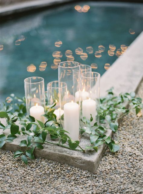 White Candles Wedding, Pillar Candles Wedding, Alfresco Wedding, Roses Photography, Jungle Wedding, Reception Entrance, Floor Lighting, White Pillar Candles, Candle Wedding Decor