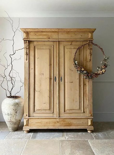 Armoire In Living Room, Amber Interiors Shoppe, Armoire Entree, Stop Obsessing, Armoire Makeover, Pine Wardrobe, Antique Storage, Vintage Armoire, Antique Armoire