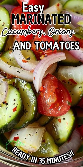 Easy Delicious Marinated Cucumbers, Onions, and Tomatoes Marinated Cucumbers Onions And Tomatoes, Cucumbers Onions And Tomatoes, Marinated Salad, Cucumber Onion Salad, Tomato And Onion Salad, Onions And Tomatoes, Marinated Cucumbers, Marinated Vegetables, Marinated Tomatoes