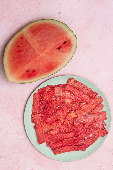 Dehydrated Watermelon Two Ways - The Daily Dish Dehydrated Watermelon, Dried Watermelon, Healthy Candy, Dehydrated Fruit, Fresh Watermelon, Dehydrator Recipes, Fruits And Veggies, Jerky, Watermelon