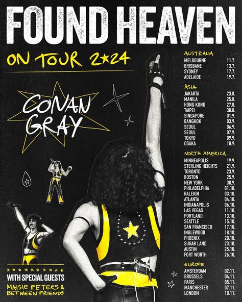 angelin ★ | ⭐️ found heaven on tour ⭐️ fhot starts in 2 days and i‘m soooo excited to see the setlist 🥹 aaaaand 119 days left until my show… | Instagram Found Heaven Setlist, Found Heaven On Tour, Tour Posters Design, Conan Gray Found Heaven Tour, Found Heaven Aesthetic, Found Heaven Tour, Found Heaven, Conan Grey, Album Posters