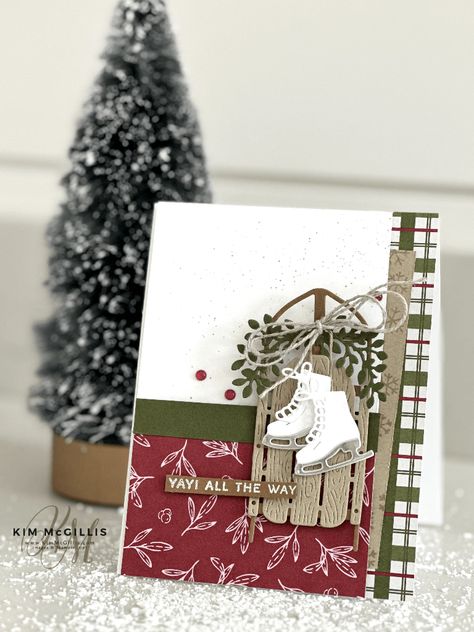 Sophisticated Sled Card Ideas, Su Sophisticated Sled, Stampin Up Sophisticated Sled, Fall Cards Handmade, Christmas Sled, Holiday 2024, Simple Christmas Cards, Holiday Design Card, Bee Cards