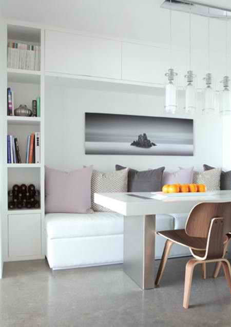 home | seating area | white Booth Seating Dining Room, Kitchen Dining Room Combo, Kitchen Banquette, Living Room Dining Room Combo, Kitchen Seating, Booth Seating, Dining Room Combo, Banquette Seating, Dining Room Storage