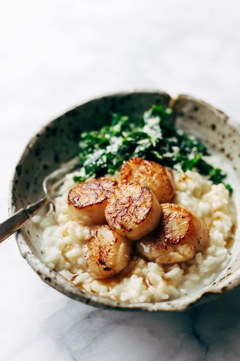 Brown Butter Scallops, Butter Scallops, Parmesan Risotto, Cooking Photos, Chop Recipes, Makanan Diet, Think Food, Diet Vegetarian, God Mat