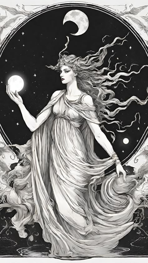 Nyx | Myths | gods | Night | Moon | Girl | Mystery | Fantasy | Nyx Tattoo Goddesses Greek Mythology, Morena Goddess, Nyx Greek Goddess Art, Nyx Aesthetic Goddess, Nyx Goddess Of Night Symbols, Nyx Goddess Art, Nyx Tattoo, Nyx Art, Nyx Goddess Of Night