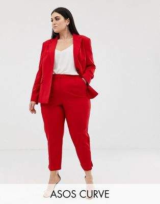 PLus size red suit slim trousers Plus Size Tips, Blazer For Women, Plus Size Suits, Plus Size Blazer, Red Suit, Elegante Casual, Asos Curve, Red Pants, Plus Size Fashion For Women