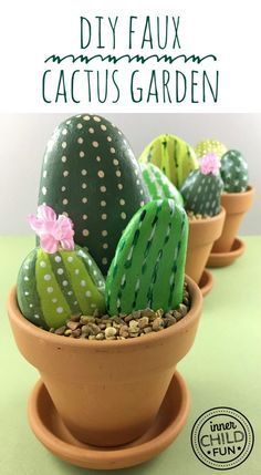 Rock Cactus Garden Cactus Rock Painting, Rock Cactus Garden, Painted Rock Cactus, Rock Cactus, Cactus Craft, Diy Fleur, Faux Cactus, Diy Unicorn, Rock Flowers