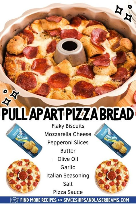 Pizza Type Recipes, Bundt Pan Recipes, Pizza Monkey Bread, Pull Apart Pizza, Pull Apart Pizza Bread, Pizza Bread Recipe, Bbq Pizza, Flaky Biscuits, Appetizers Easy Finger Food