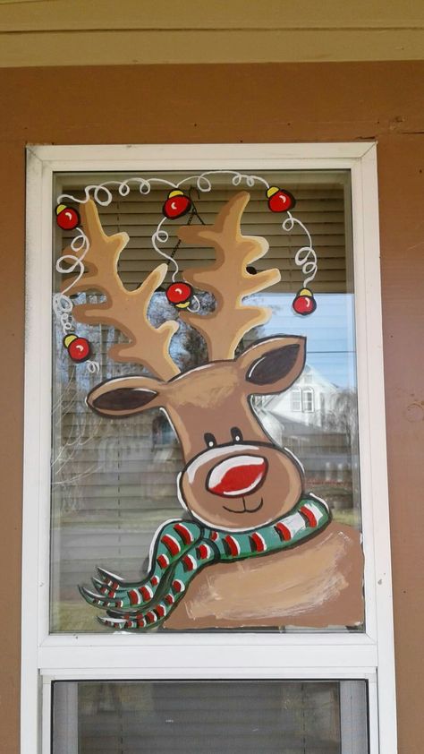 Rudolph Window Painting, Reindeer Window Painting, New Years Window Painting, Christmas Window Painting Easy, Christmas Window Painting Ideas, Window Painting Christmas, Window Painting Ideas, Christmas Cards Handmade Kids, Painted Window Art