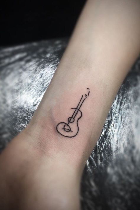 Tattoo Guitar, Small Music Tattoos, 2023 Pedicure, Guitar Tattoo Design, Tattoos Pretty, Small Guitar, Guitar Tattoo, Music Tattoo Designs, Simple Henna Tattoo