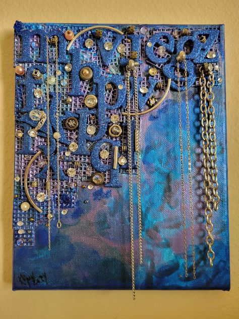 Mixed media canvas. Textured Pictures, Mixed Media Canvas Painting, Suncatchers Diy, Crystal Suncatchers Diy, Industrial Blue, Mixed Media Art Projects, Mixed Media Art Canvas, Collage Art Projects, Islamic Caligraphy Art