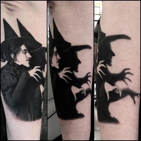 Wicked Witch Of The West Tattoo, Wicked Tattoo Ideas, What We Do In The Shadows Tattoo, Wicked Tattoos Musical, Wizard Of Oz Tattoo, Oz Tattoo, Shadow Tattoo, Flying Tattoo, Wicked Witch Of The West