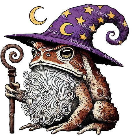 Witch Hat Art, Wizard Drawing, Wizard Beard, Gnome Art, Toad Wizard, Wizard Art, Wizard Frog Tattoo, Wizard Hat, Frog With Witch Hat Tattoo