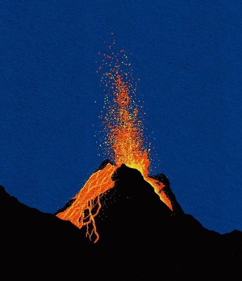 Draw Volcano, Volcano Eruption Illustration, Volcano Silhouette, Lava Drawing, How To Draw Lava, Volcanic Aesthetic, Lava Painting, Lava Illustration, Volcano Sketch