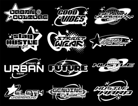 Retro Futurism Logo Design, Clothing Logos Ideas, Y2k Logo Png, Y2k Design Graphic, Logo Shirt Design, Y2k Logo Design, Urban Style Design, Graphic Design Clothing, Y2k Logo