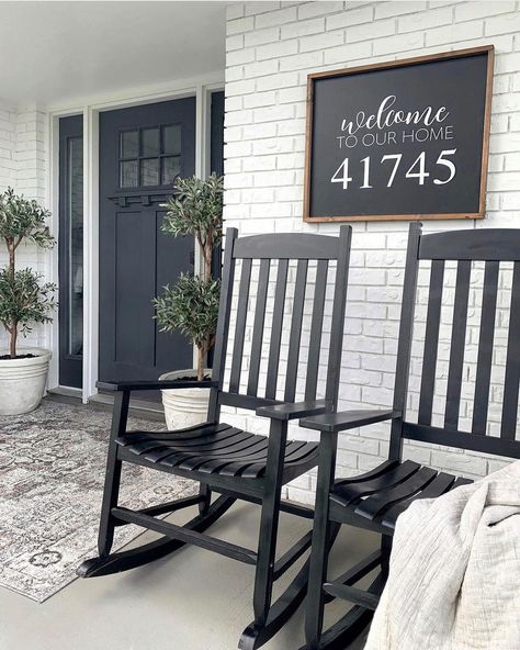 Blessed Ranch, Front Porch Furniture, House Front Porch, Porch Furniture, Welcome To Our Home, Front Porch Decorating, Number Sign, Porch Signs, Mitered Corners