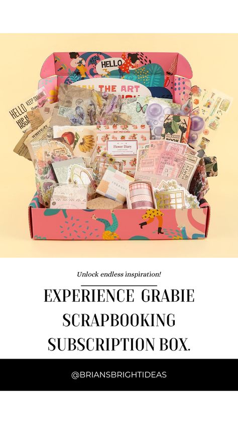 Unlock endless inspiration! Experience the Grabie Scrapbooking Subscription Box. Start A Subscription Box Business, Stationary Subscription Boxes, Junk Journal Starter Kit, Monthly Box, Gamer Room, Subscription Boxes, Subscription Box, Scrapbook Kits, Bars For Home