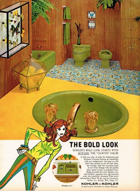 Retro Rooms, 70s Interior, 1970s Decor, 70s Decor, Retro Bathrooms, 70s Home Decor, Vintage Interior Design, Deco Retro, Yellow Bathrooms