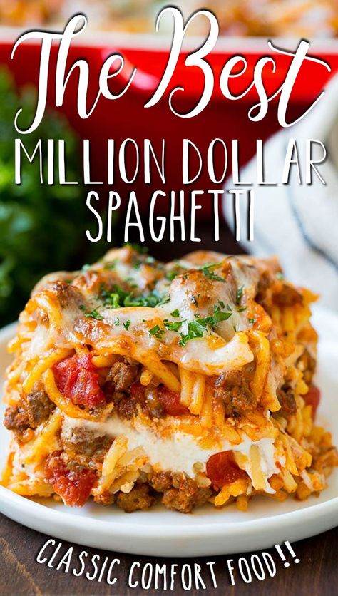 My Heavenly Recipes Million Dollar Spaghetti Casserole, Hearty Spaghetti Recipes, Different Types Of Spaghetti, Million Dollar Spagetti Recipe, Christmas Spaghetti, Million Dollars Spaghetti, Million Dollar Pasta, Spaghetti Recipes Baked, Oven Baked Pasta