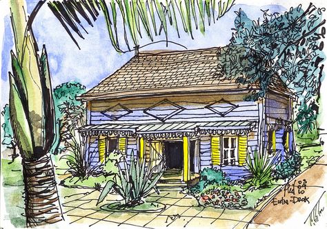 Case créole / phil quetin Case Creole, Reunion Island, Tropical House, Beach Bars, Urban Sketching, Dream Home Design, Painting & Drawing, Eye Candy, Gazebo