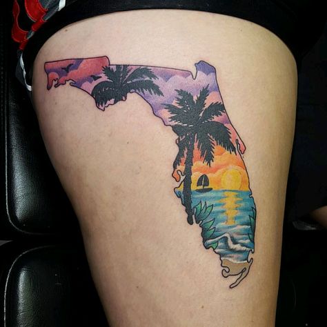 Florida Tattoo Ideas, Beach Theme Tattoos, Florida Tattoo, State Tattoos, Florida Tattoos, Tattoo Prices, Theme Tattoo, Beach Tattoo, Modern Tattoos