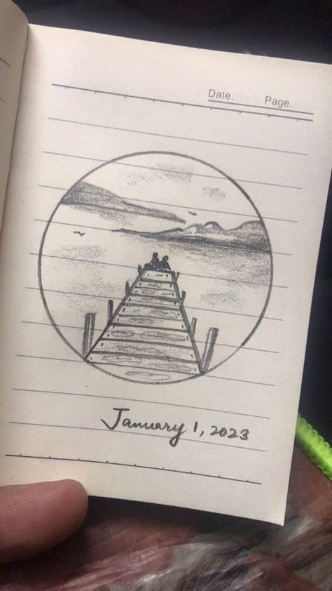 A small little tiny pecil art I did on the first day of new year 2023 New Years Drawing Ideas, New Year Drawing, 2022 Journal, 2024 Diary, New Year's Drawings, Happy New Year 2023, New Year 2023, Small Drawings, Journal Art