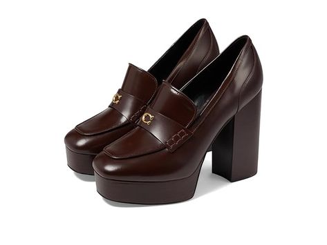 Brown Loafer Heels, Cute Platform Shoes, Brown Platform Shoes, Loafers Heels, High Heel Loafers, High Block Heels, Dressy Hats, Heel Loafers, The Virgin Islands