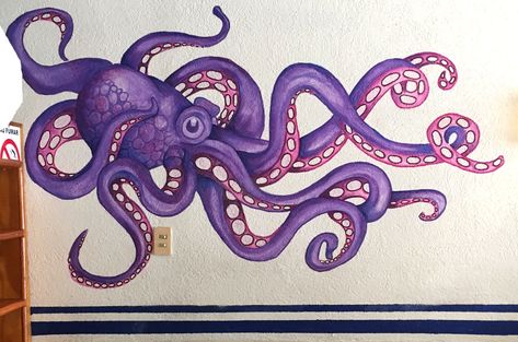 Octopus Mural, Art Nouveau Bar, Bathroom Mural, Octopus Drawing, Ocean Drawing, Octopus Painting, Octopus Tattoo Design, Jellyfish Painting, Octopus Tattoos