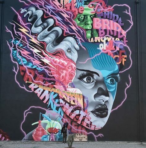 Streets: Tristan Eaton – “Monster Wall” @ Universal Studios (Los Angeles) « Arrested Motion Tristan Eaton, Margaret Bourke White, Monster Wall, Street Art News, Urban Street Art, Murals Street Art, Universal Monsters, Classic Monsters, Bride Of Frankenstein