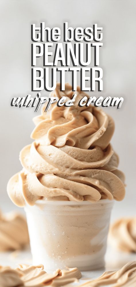 Easy Peanut Butter Whipped Cream – Chasety Pie, Peanut Butter Sauce For Ice Cream, What To Make With Heavy Whipping Cream, Easy Peanut Butter Icing, Whipped Cream Frosting Easy, Whipped Desserts, Peanut Butter Cool Whip, Peanut Butter Whipped Cream Frosting, Whipped Peanut Butter Frosting