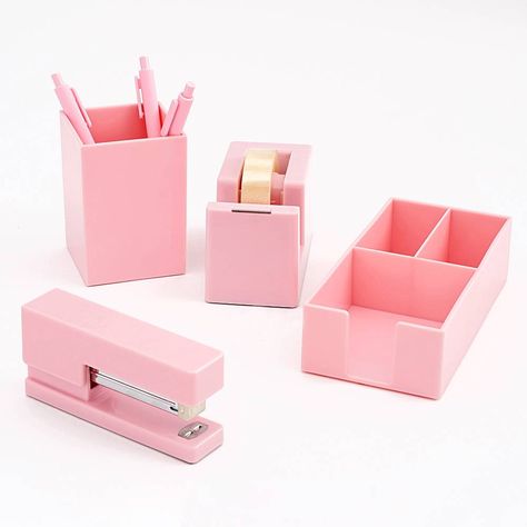 Pink Desk Supplies, Pink Desk Set, Blush Office, Colored Office, Pink Desk Accessories, Room Organizers, Pink Office Supplies, Office Desk Supplies, Cute Office Supplies