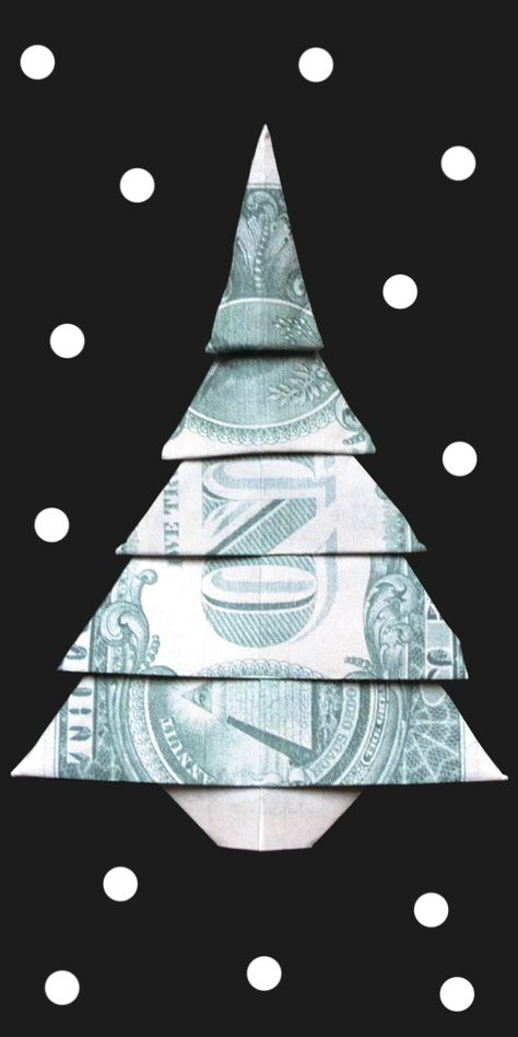 Dollar Bill Origami Christmas, Christmas Tree Dollar Bill Origami, 50 Dollar Bill Origami, Dollar Bill Christmas Tree, Folding A Dollar Bill, Origami Money Christmas Tree, How To Fold Money For Gifts, Money Folding Ideas Easy, Oragami Christmas