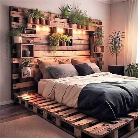 Pallet Bed Frame Diy, Bedroom Board, Diy Pallet Bed, Pallet Beds, Craft Storage Furniture, Pallet Bed, Pallet Furniture Bedroom, Diy Garden Furniture, Wood Furniture Diy