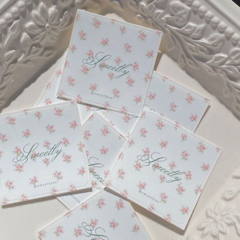 Coquette Name Tag, Coquette Business Card, Coquette Packaging, Coquette Card, Jewelry Packaging Design, Bow Drawing, Dessert Soap, Coquette Floral, Packaging Idea