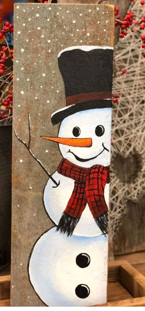 Snowman Faces To Paint On Wood, Snowman Canvas Paintings, Snowman Painting On Wood, Snowmen Paintings On Canvas, December Crafts, Snowman Door, Snowman Faces, Snowman Painting, Barn Board