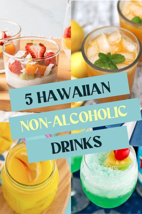 Here are 5 Hawaiian non-alcoholic beverages that you can sip on in Hawaii or at home so the only thing that pounds are the waves, not your head! Hawaiian Party Drinks, Luau Punch, Luau Drinks, Drinks With Pineapple Juice, Hawaiian Drinks, Best Non Alcoholic Drinks, Alcoholic Punch Recipes, Hawaiian Cocktails, Alcholic Drinks