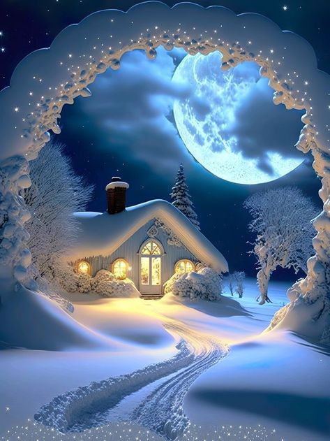 Good Night Winter Images, Christmas Screensaver, Beautiful Winter Pictures, Beautiful Winter Scenes, Beautiful Night Images, Christmas Scenery, Christmas Phone Wallpaper, Beautiful Art Pictures, Winter Wallpaper