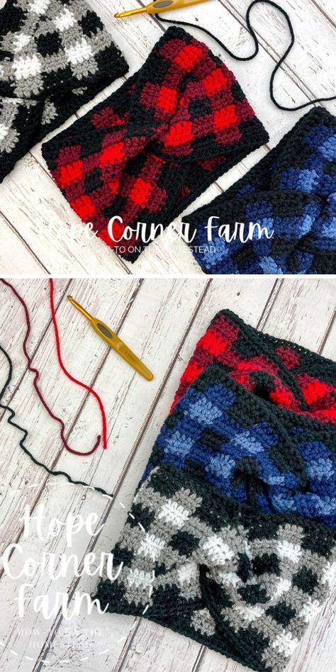 Crochet A Headband, Crochet Earwarmers, Crochet Gloves Free Pattern, Crochet Fingerless Gloves Free Pattern, Hats For Winter, Comfy Crochet, Chunky Crochet Hat, Crochet Hand Warmers, Plaid Crochet