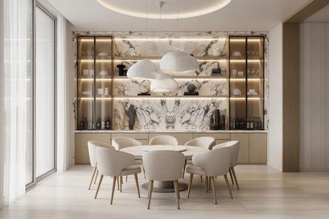 huge wall in dining area interior design - Ecosia - Images Luxury Dining Room Decor, Penthouse Interior Design, Dining Room Design Luxury, Miami Interiors, Miami Interior Design, Dining Room Cabinet, Dining Cabinet, Perfect Backyard, House Arch Design