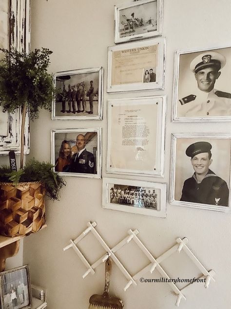 Flag Shadow Box Ideas, Military Wall Display, Military Wall Decor Ideas, Branches Of The Military, Basement Update, Military Home Decor, Memorabilia Display, Disney Room Decor, Military Decor