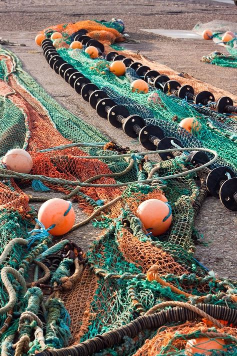 Re-pin Fishing nets Fishing Boats, Marine Life, Flotsam And Jetsam, Fishing Nets, Fishing Net, Orange And Turquoise, Fishing Villages, Fishing Trip, Art Plastique