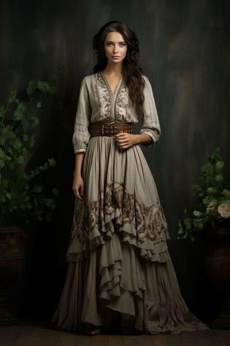 Medieval Dress, Fantasy Gowns Warriors, Tavern Ideas, Medieval Fantasy Clothing, Medieval Woman, Witch Dress, Female Character Inspiration, Fantasy Gowns, Fantasy Dress