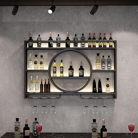 Wall-Mounted Wine Racks with Glass Holder,Iron Wine Bottle Shelf,Multi Functional Storage Shelf Wine Storage Display Rack,Bar Unit Floating Shelves,for Home Western Restaurant Decor (Color : Black Wall Mounted Kitchen Storage, Wine Bottle Shelf, Wine Rack Bar, Liquor Shelf, Kitchen Wine Rack, Bar Unit, Bar Shelves, Stemware Rack, Metal Wine Rack