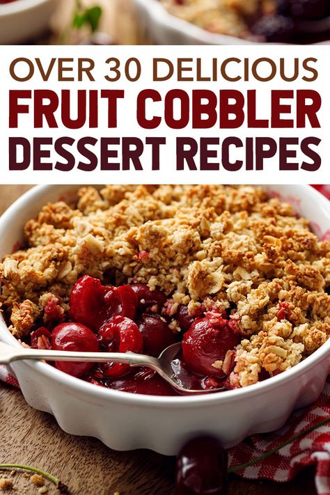 Get baking inspiration from this list of 30  delicious cobbler recipes. There are classics like blueberry and peach, but there are many ways to make this fruit dessert, including bars and cookies! #cobblerrecipe #fruitdessert #fruitcobbler #3boysandadog Grape Cobbler Recipe, Fruit Cobbler Recipes Crumble Topping, Fruit Crisps And Cobblers, Fruit Cobbler Recipes Easy, Baked Fruit Recipes, Bars And Cookies, Baked Fruit Desserts, Fruit Cobbler Recipe, Fruit Crisp Recipe